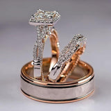 Top Quality Gorgeous 3Pcs/Set Mosaic AAA+ Cubic Zirconia Diamonds Two Tone Wedding Rings - The Jewellery Supermarket