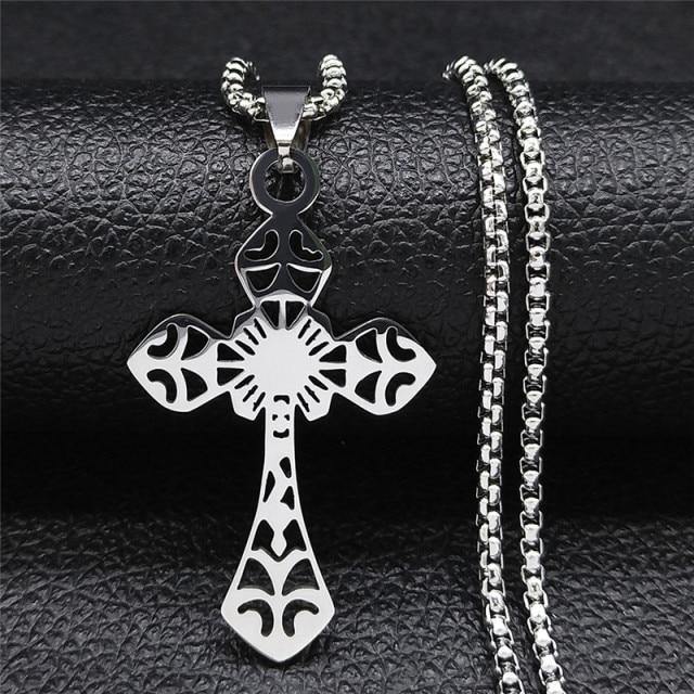 Tree of Life Cross Stainless Steel Silver Color Statement Necklace - The Jewellery Supermarket