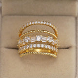 Trendy Bohemian Stylish Several Layers With Full Micro Paved AAA+ CZ Diamonds Ring - The Jewellery Supermarket