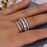 Trendy Bohemian Stylish Several Layers With Full Micro Paved AAA+ CZ Diamonds Ring - The Jewellery Supermarket