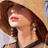 Trendy Elegant Created Big Simulated Pearl Long Earrings - The Jewellery Supermarket