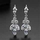 Trendy Elegant Silver Color AAA+ Cubic Zirconia Diamonds Leaf Dangle Earrings - The Jewellery Supermarket