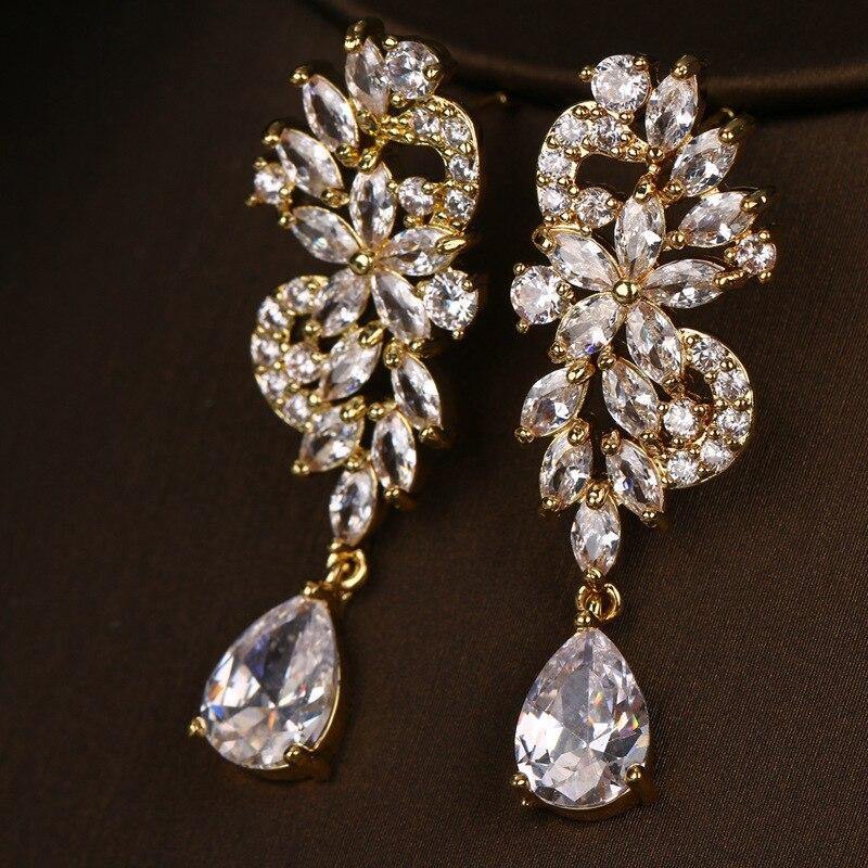 Trendy Flower Geometric AAA+ Cubic Zirconia Diamonds Drop Earrings - The Jewellery Supermarket
