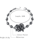 Trendy Romantic Vintage Rose Flower Crystal Silver Colour Fashion Bracelet - The Jewellery Supermarket
