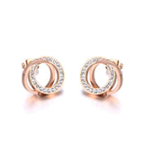 Trendy Rose Gold Colour Stainless Steel Clay Crystal Double Circles Stud Earrings