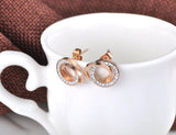 Trendy Rose Gold Colour Stainless Steel Clay Crystal Double Circles Stud Earrings - The Jewellery Supermarket