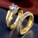 Trendy Round AAA+ Cubic Zirconia Diamonds 2Pcs Engagement Wedding Ring Set - The Jewellery Supermarket