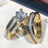 Trendy Round AAA+ Cubic Zirconia Diamonds 2Pcs Engagement Wedding Ring Set - The Jewellery Supermarket