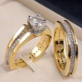 Trendy Round AAA+ Cubic Zirconia Diamonds 2Pcs Engagement Wedding Ring Set - The Jewellery Supermarket