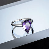 Trendy Silver Jewelry for Women Water Drop Shape Amethyst Gemstone Ring - The Jewellery Supermarket