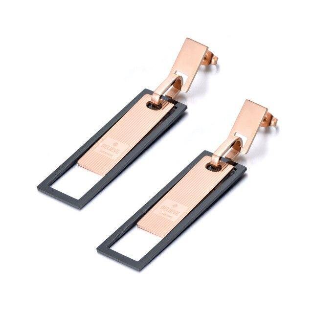 Trendy Stainless Steel Black/Rose Gold Geometric Stud Earrings - The Jewellery Supermarket