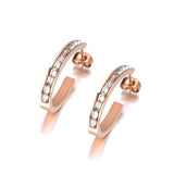 Trendy Stainless Steel Shining AAA+ Cubic Zirconia Diamonds Rose Gold Colour Earrings