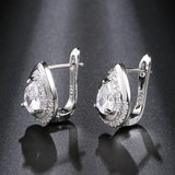 Trendy Water Drop White AAA+ Cubic Zirconia Gem Silver Color Charm Earrings - The Jewellery Supermarket