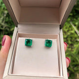Vintage Sterling Silver Emerald Cut Emerald Gemstone White Gold Colour Earrings - The Jewellery Supermarket