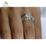 Vintage Style 2 Carat Round Cut Silver 2-Pcs Wedding Anniversary Engagement Ring Set - The Jewellery Supermarket