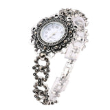 Vintage Style Silver Plated Hollow Floral Crystal Metal Watch Bracelet