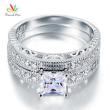 Vintage Victorian Art Deco 1 Ct Simulated Lab Diamond Silver Wedding Engagement Ring Set - The Jewellery Supermarket