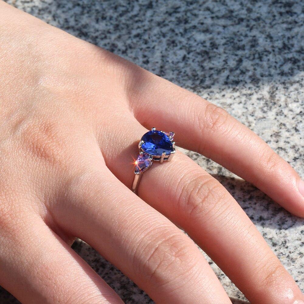 Water Drop Blue & Purple Triple Shinny Tear Drop AAA Cubic Zircon Crystals Luxury Ring - The Jewellery Supermarket