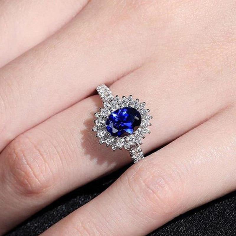 Wedding Anniversary Luxury Ring with Oval Cut Blue AAA+ Cubic Zirconia Ring - The Jewellery Supermarket