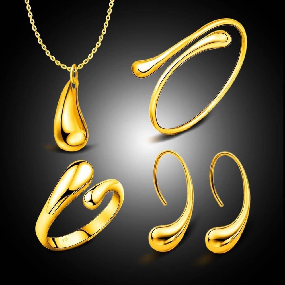 NEW Fashion Women Teardrop Charm 4pcs Necklace Earrings Adjustable Ring Bracelet Jewellery Set  - The Jewellery Supermarket