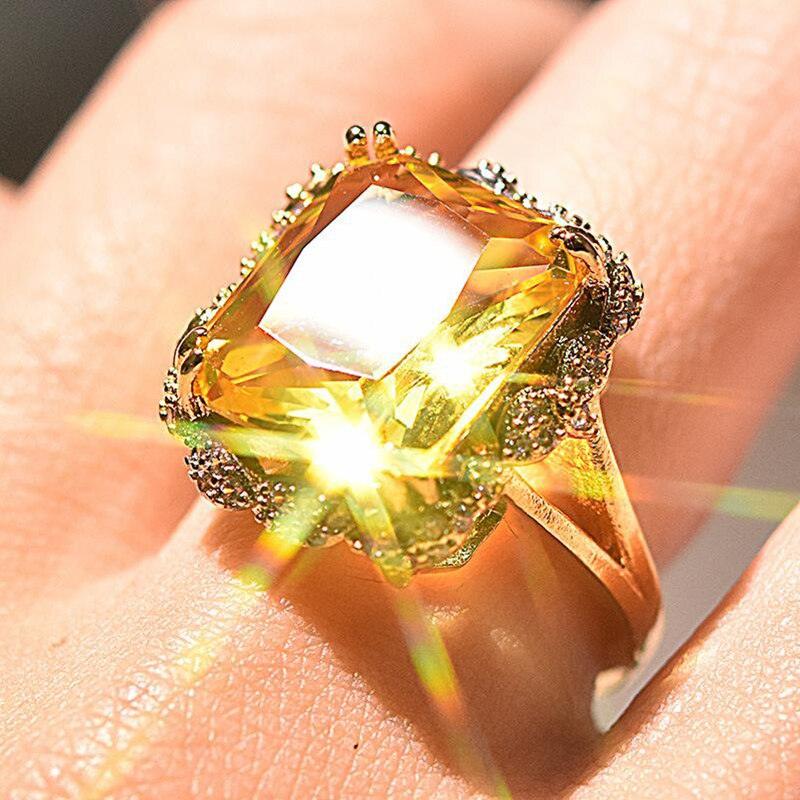 VINTAGE FASHION RINGS Hyperbole 14K Gold Color Yellow Topaz 925 Silver Luxury Ring - The Jewellery Supermarket