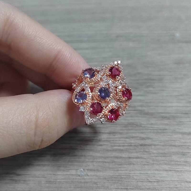 VINTAGE FASHION RINGS 14K Rose Gold Color Red Lab Ruby Gemstone Ring for Women - The Jewellery Supermarket