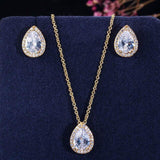 NEW Tear Drop Design Simple Fashion Pear Cut AAA+ Cubic Zirconia Diamonds Necklace Earrings Jewellery Sets