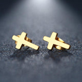 NEW Stainless Steel Stud Earring For Women - Cross Gold And Silver Color Religious Jewelry