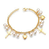 NEW Fashion Gold Color Beads Religious Stainless Steel Cross Charms Bracelets For Women - The Jewellery Supermarket