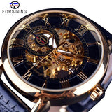 Luxury Brand  3d Logo Design Hollow Engraving Black Gold Skeleton Watches
