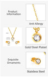 New Design Stainless Steel Gold Colour Round CZ Crystals Pendant Necklace Jewellery Set - The Jewellery Supermarket