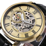 NEW - Luxury Mens Gold Mechanical Skeleton Leather Forsining 3d Hollow Watch - The Jewellery Supermarket