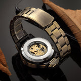 NEW - Mens Gold Mechanical Skeleton Steampunk Genuine Leather Watch - The Jewellery Supermarket