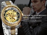 Top Brand Luxury Vintage Style Royal Crystal Gold Skeleton Engraved Watch - The Jewellery Supermarket