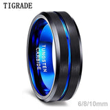 New Blue Line Design Blue and Black Tungsten Carbide Fashion Wedding Engagement Rings - Popular Choice - The Jewellery Supermarket