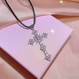 Simple Silver Colour Cross AAA+ Cubic Zirconia Diamonds Pendant light luxury niche design with clavicle chain - The Jewellery Supermarket