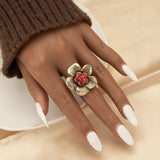 NEW VINTAGE RINGS Vintage Bohemia Flower Rose Red Crystal Gold Adjustable Ring