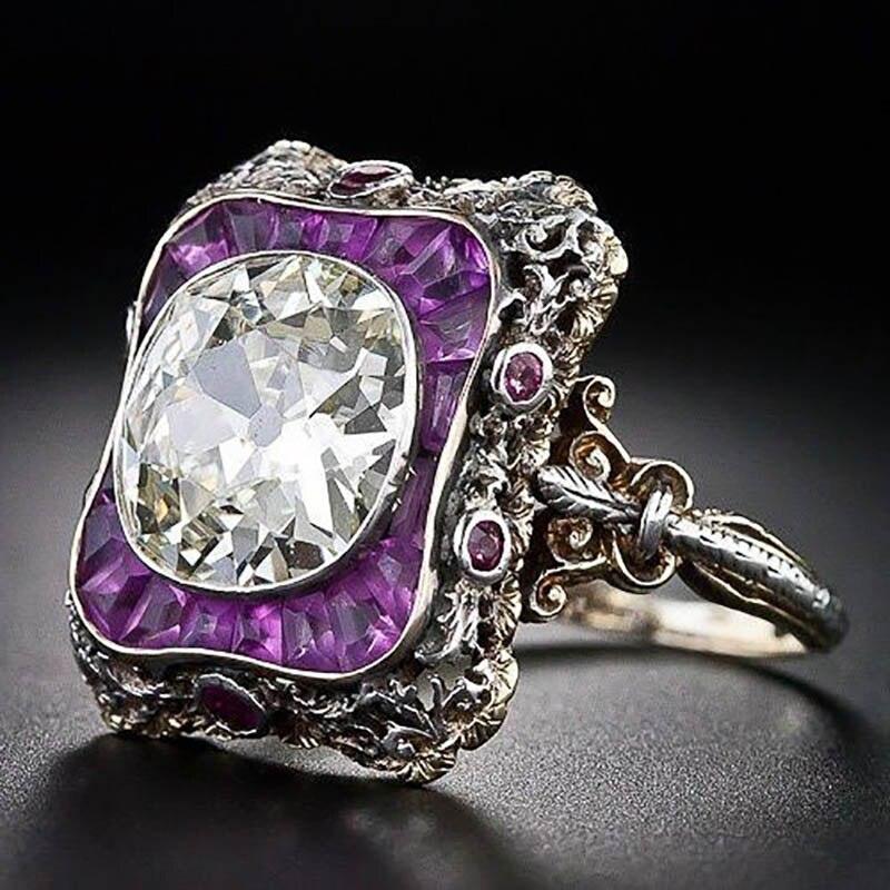 NEW VINTAGE RINGS - Amethyst Large Round Gemstones Hyperbole Geometry Rings - The Jewellery Supermarket