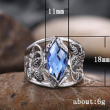 Fashion Wide Noble Rhombus Cut Blue Horse Eye Drill Stone Hollow Leaf Ring - The Jewellery Supermarket