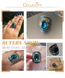 NEW VINTAGE RINGS Aquamarine Huge Oval Gemstones Hyperbole Design Size US 6-10 Ring - The Jewellery Supermarket