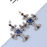 NEW ARRIVAL Vintage Cross Full Crystal Long Drop Earrings Religious Jewellery For Women - The Jewellery Supermarket