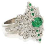 QUALITY RINGS Designer Luxury Green Round Retro Court Style AAA+ CZ Diamonds Ring - The Jewellery Supermarket