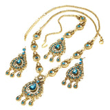 Gold-Color Mosaic  Blue Crystal Fashion Vintage Look Jewellery Sets - Pendants Necklace Earrings For Women - The Jewellery Supermarket