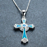 Fashion Necklace Charm White/Green/Blue Imitation Fire Opal Cross Unisex Pendants Necklaces - 
 Religious Jewellery - The Jewellery Supermarket