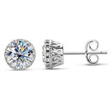 Real 925 Sterling Silver Round Cut 1.0ct D Color ♥︎ High Quality Moissanite Diamonds ♥︎ Halo Stud Earrings - The Jewellery Supermarket