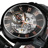 NEW - Luxury Mens Gold Mechanical Skeleton Leather Forsining 3d Hollow Watch - The Jewellery Supermarket