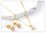 New Design Stainless Steel Gold Colour Round CZ Crystals Pendant Necklace Jewellery Set - The Jewellery Supermarket