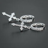 Stylish Christian Cross Drop Hoop Earrings Shiny AAA CZ Crystals High Quality Unisex Fashion Religious Jewellery - The Jewellery Supermarket