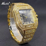 Superb Fashion Gold Colour Iced Out Simulated Diamonds Luxury Design Various Colours Square Watches - The Jewellery Supermarket
