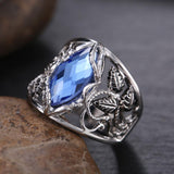 Fashion Wide Noble Rhombus Cut Blue Horse Eye Drill Stone Hollow Leaf Ring - The Jewellery Supermarket